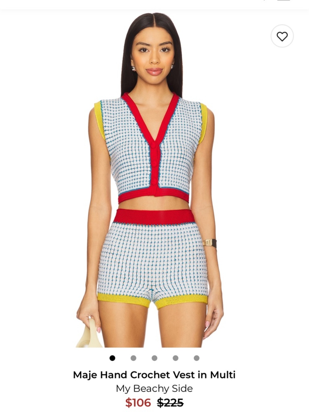 My beachy side Maje Hand Crochet Vest and shorts in Multi